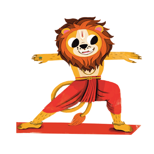 Lord Narasimha performing a yoga asana on a mat